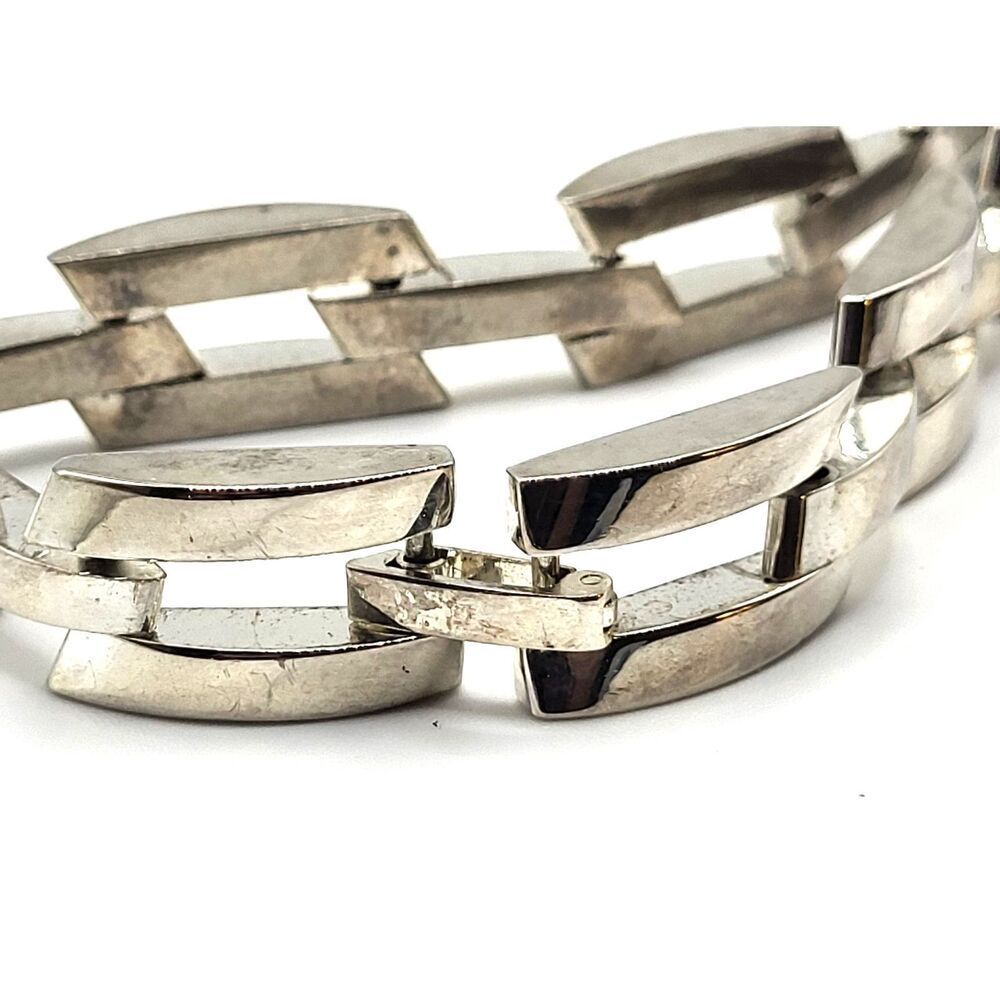 Stainless Steel Vntg Modernist-Industrial Style Link Bracelet Chunky 48g 9.25in